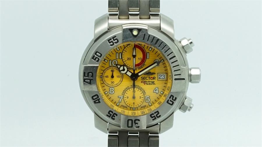 Gentlemen's Sector Deep Diver Chronograph w/ Box & Papers, circular orange dial with a raised - Image 4 of 4