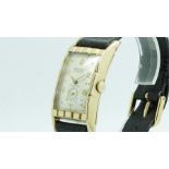 Gentlemen's Gruen Curvex 10ct Gold Filled Vintage Wristwatch, rectangular silver dial with gold