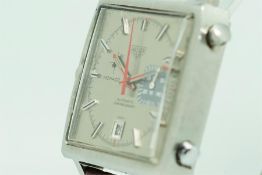 Rare Gentlemen's Heuer 'Monaco' Ref. 1533 Vintage Chronograph Wristwatch, square silver brushed