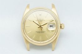 Rare Gentleman's Rolex 18ct Gold Oyster Date Wristwatch Ref. 1500, circular gold dial with multi