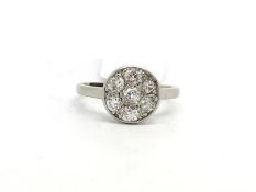 Old cut diamond cluster ring, circular cluster of seven bright old cut diamonds, head measures 9mm