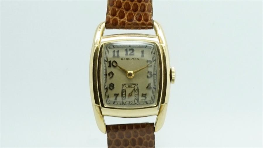 Gentlemen's Hamilton Vintage Wristwatch, square off light brown dial with raised arabic numerals and - Image 4 of 4