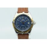 Gentlemen's Breitling Date Automatic Wristwatch, circular dark blue dial with gold hour markers
