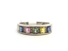 9ct multi sapphire set ring, blue, yellow, green, pink, and blue oval cut sapphires, set in white