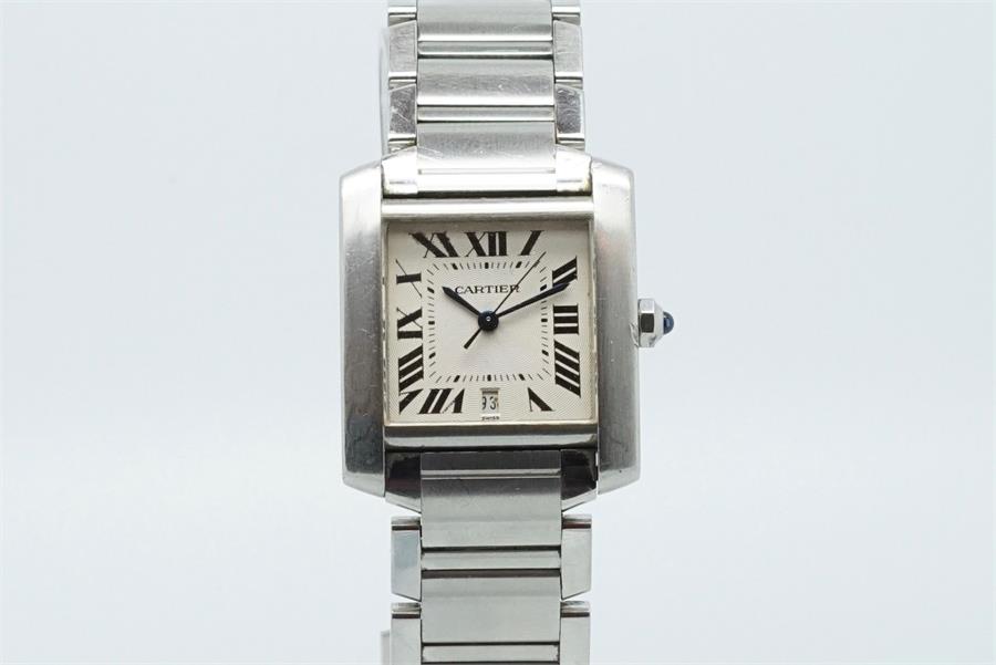 Gentleman's Cartier Francaise Date Wristwatch Ref. 2302, square two tone white dial with roman - Image 3 of 3