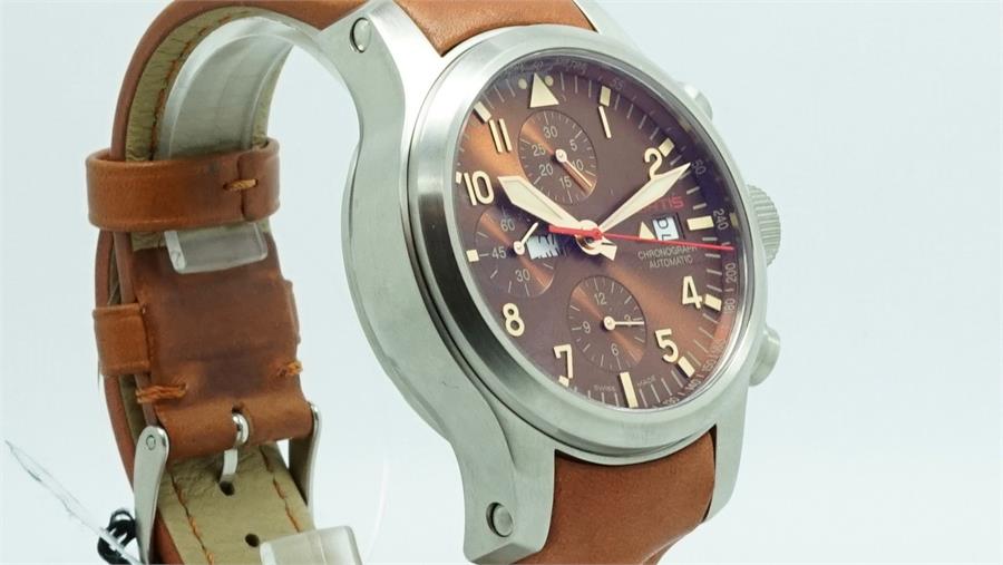 Gentlemen's Fortis Chronograph Wristwatch, circular two tone brown dial with larger arabic - Image 2 of 4