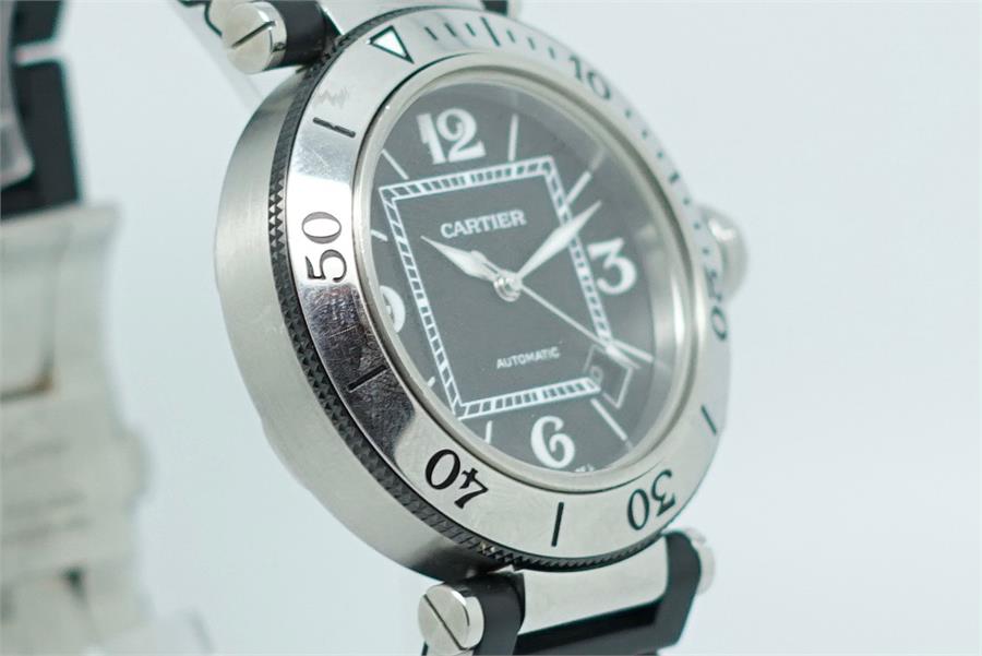 Gentlemen's Cartier Pasha Wristwatch, circular black dial with arabic numerals and a date aperture - Image 2 of 3