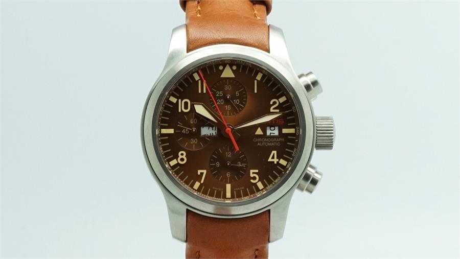 Gentlemen's Fortis Chronograph Wristwatch, circular two tone brown dial with larger arabic - Image 4 of 4