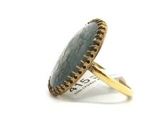 19th Century moss agate ring, large moss agate approximately 24x20mm, intricately claw set,