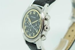 Rare Gentlemen's Movado Vintage Chronograph Wristwatch, circular two tone black and gilt dial with