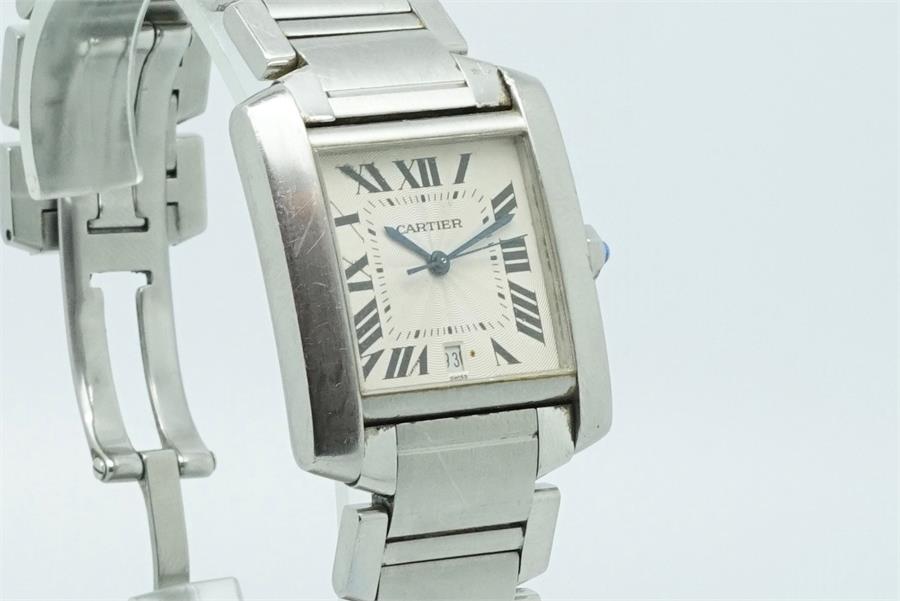 Gentleman's Cartier Francaise Date Wristwatch Ref. 2302, square two tone white dial with roman - Image 2 of 3