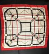 CARTIER- Must de Cartier classic large twill silk scarf, red, white, black and gold motif, hand