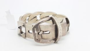 VINTAGE GUCCI- A vintage Gucci silver belt bracelet, curved link bracelet with buckle clasp,