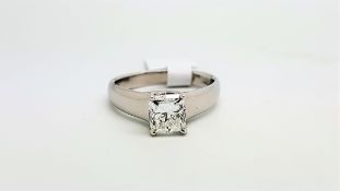 Single stone diamond ring, modern cushion cut diamond weighing 1.42ct, colour and clarity G/VVS,