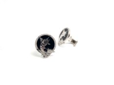Pair of Theo Fennell cufflinks, enamel and diamond Marlin cufflinks, set in 18ct white gold,