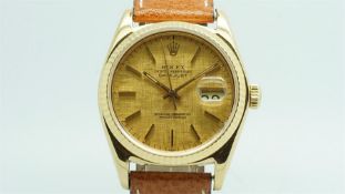 Gentlemen's Rolex Datejust 18ct Gold Ref. 16000 Wristwatch, circular champagne linen dial with gold