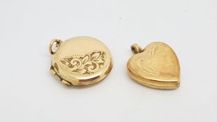 9ct yellow gold heart locket, together with a circular 9ct front & back locket, gross weight