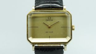 Omega De Ville, champagne rectangular dial, faced rectangular glass, steel and gold plated case,