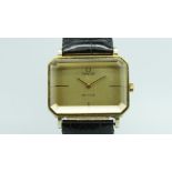 Omega De Ville, champagne rectangular dial, faced rectangular glass, steel and gold plated case,