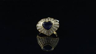 Fred - Heart shaped sapphire and diamond statement ring by Fred, intense blue heart cut sapphire