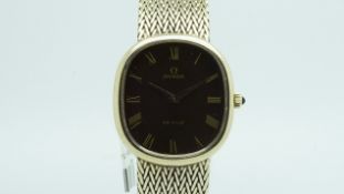 Omega De Ville silver gilt dress watch, copper dial, Roman numerals, herringbone link bracelet, in