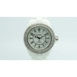 Chanel J12 Automatic, white dial with diamond set bezel, white ceramic case and bracelet