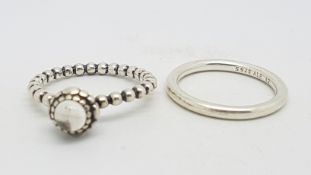PANDORA - Two silver Pandora stacking rings, numbered 52 and 554, ring sizes M +L
