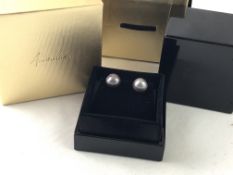 A pair of black pearl earrings wit 18ct white gold fitting in an Annoushka signed inner and outer