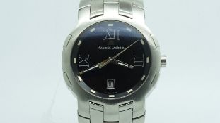 Gentlemen's Maurice Lacroix, circular black dial, Roman numerals, stainless steel case and