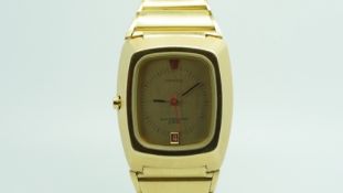 Omega 18ct Electroquartz F8192, gold dial with red feature Omega symbol and date aperture, heavy