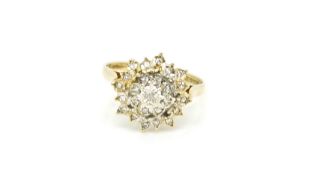 Diamond cluster ring, in 9ct yellow, ring size O1/2