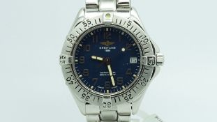 Gentlemen's Breitling Automatic, circular blue dial, stainless steel case and bracelet