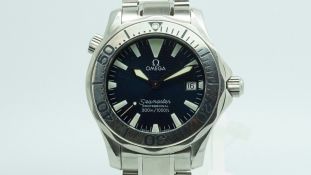 Omega Seamaster mid size, luminous hour markers, rotating outer bezel, stainless steel case and