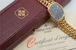 Gentlemen's Patek Philippe 18ct Elipse Ref.3728/119 w/ Box & Papers, rounded square blue dial with