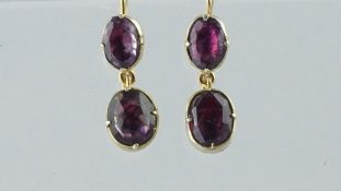 Foil backed amethyst earrings, oval foiled backed amethyst with another amethyst drop, set in silver