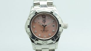Ladies' Tag Heuer Aquaracer, pink diamond dot dial, stainless steel case bracelet, ref. WAF141A