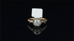 Single stone diamond ring, old cut diamond weighing an estimated 1.06ct, claw set in white metal