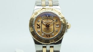 Ladies' Breitling, bronze diamond dot dial, steel and gold case and bracelet, mid size 30mm case,