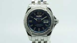 Gentlemen's Breitling Automatic Chronometer, blue dial, date aperture, stainless steel case and