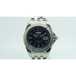 Gentlemen's Breitling Automatic Chronometer, blue dial, date aperture, stainless steel case and