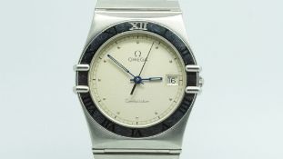 Gentlemen's Omega Constellation, cream dial, stainless steel case and bracelet, quartz,