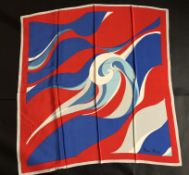 NINA RICCI- A vintage Nina Ricci silk Crepe de Chine, red, white and blue design scarf, with tag,