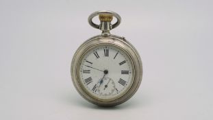 Vintage Pocket Watch, circular white dial with roman numerals and a subsidiary dial at 6, movement