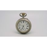 Vintage Pocket Watch, circular white dial with roman numerals and a subsidiary dial at 6, movement