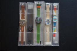 Group of Retro Swatch Quartz Wristwatches, group of 5 swatch watches never worn in boxes, from