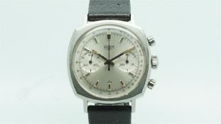 Gents Heuer Pre Camaro Chronograph Wristwatch, circular silver twin register dial with baton hour