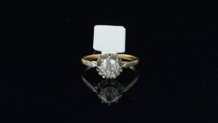 Single stone diamond ring, old cut diamond weighing an estimated 1.06ct, claw set in white metal