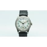 Gents Omega Vintage Wristwatch, circular white porcelain dial with large green arabic numerals and a