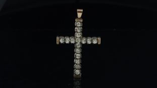 Georgian paste cross pendant, old cut paste stones, set in white metal, with a yellow metal bail,