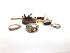 Job Lot - a collection of gold and silver items including 18ct white zircon ring, 4x 9ct rings, 14ct